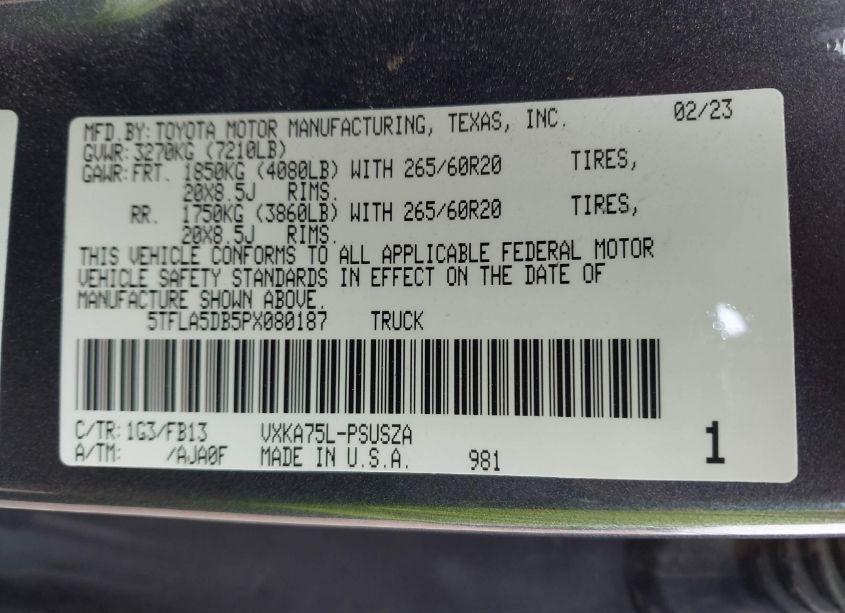 Photo 9 of 2023 Toyota Tundra SR5 (VIN 5TFLA5DB5PX080187)