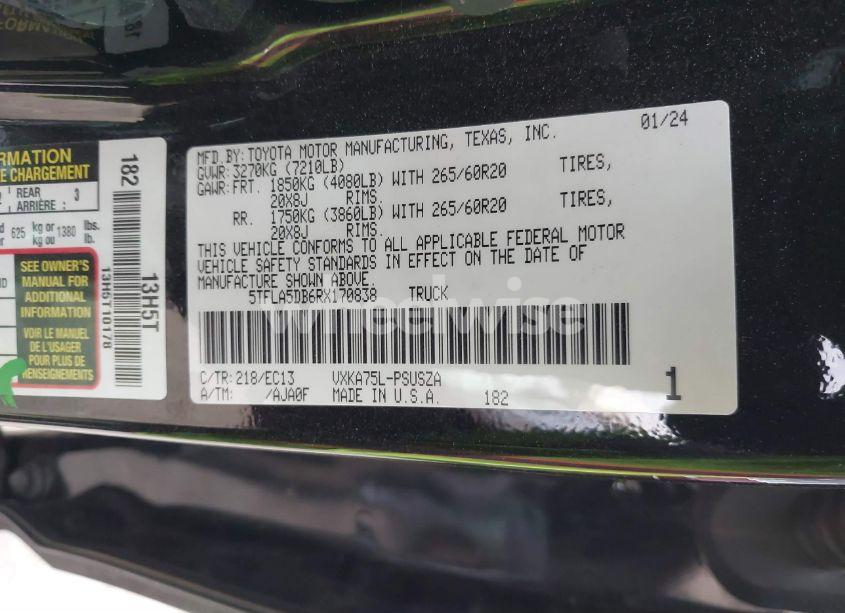 Photo 9 of 2024 Toyota Tundra SR5 (VIN 5TFLA5DB6RX170838)