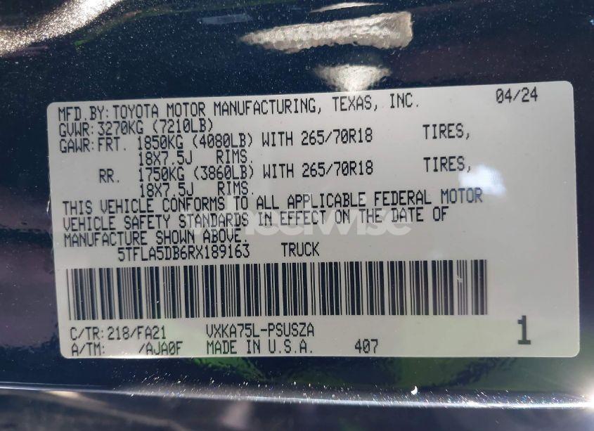 Photo 9 of 2024 Toyota Tundra SR5 (VIN 5TFLA5DB6RX189163)