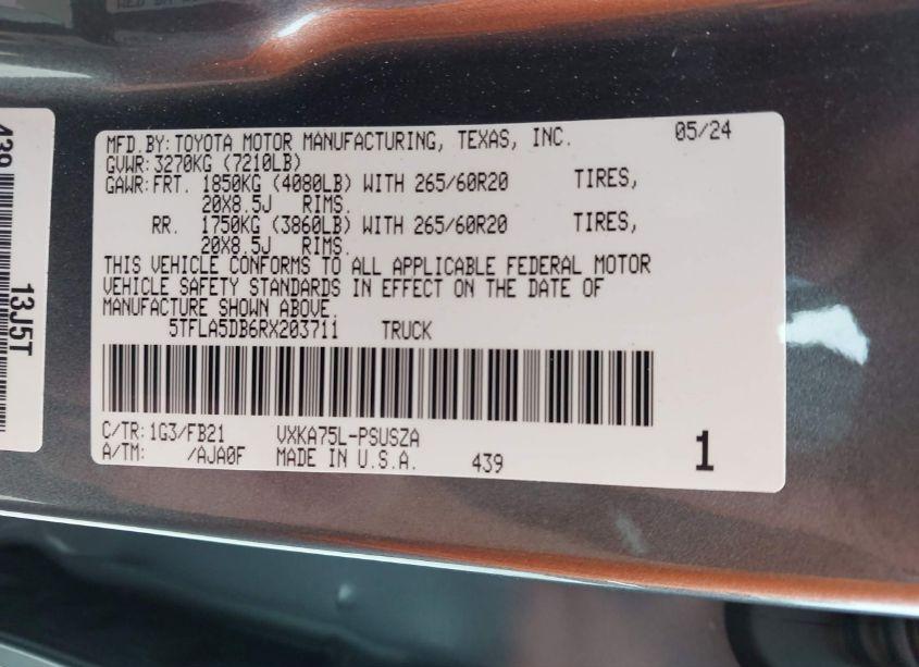 Photo 9 of 2024 Toyota Tundra SR5 (VIN 5TFLA5DB6RX203711)