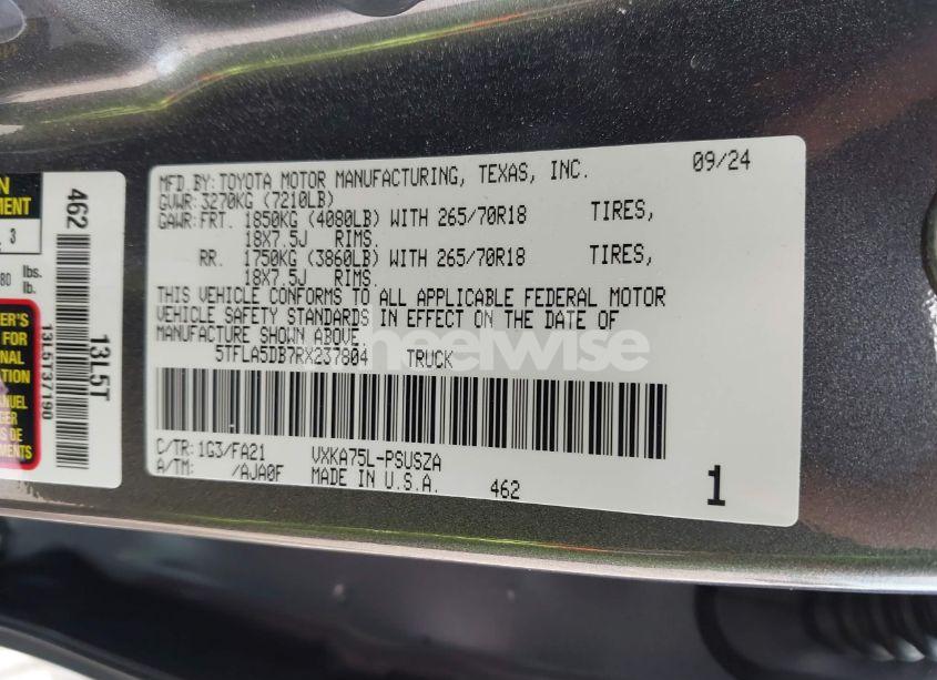 Photo 9 of 2024 Toyota Tundra SR5 4WD (VIN 5TFLA5DB7RX237804)