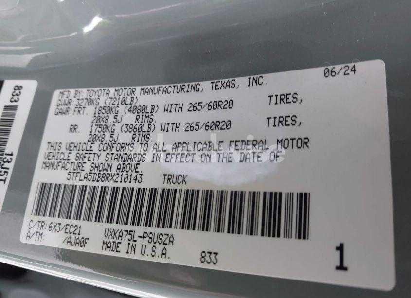 Photo 9 of 2024 Toyota Tundra SR5 (VIN 5TFLA5DB8RX210143)