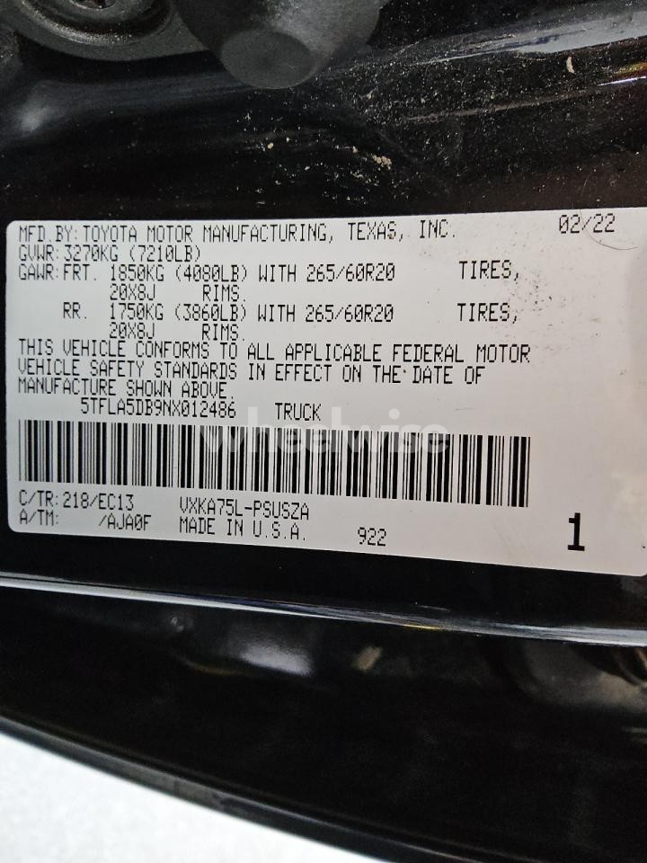 Photo 12 of 2022 TOYOTA TUNDRA CREWMAX SR (VIN 5TFLA5DB9NX012486)