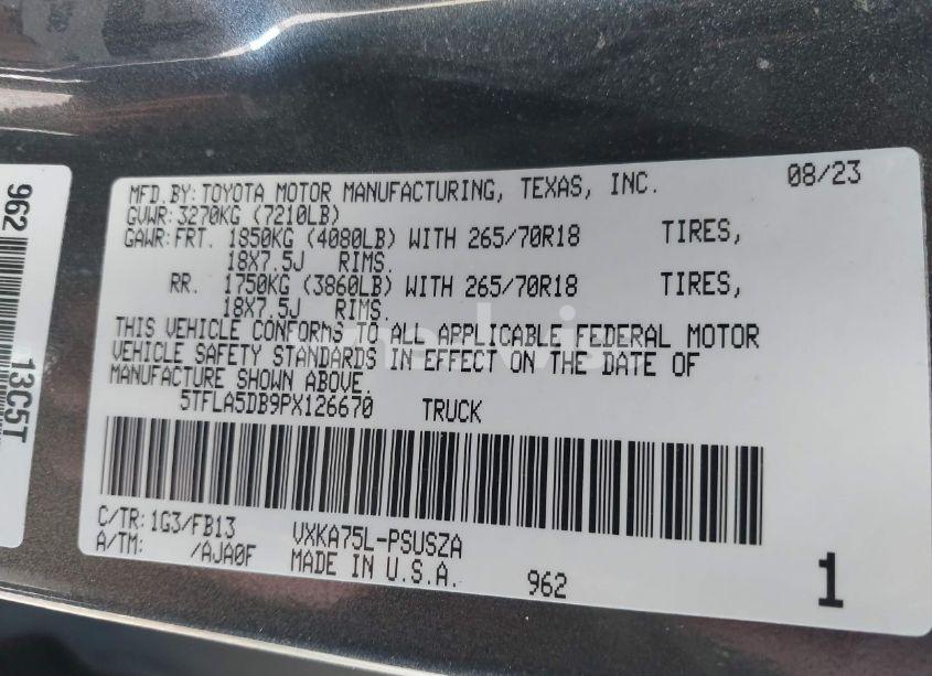 Photo 9 of 2023 Toyota Tundra SR5 (VIN 5TFLA5DB9PX126670)