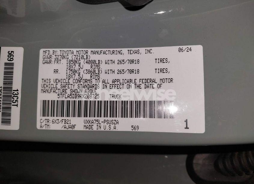 Photo 9 of 2024 Toyota Tundra SR5 4WD (VIN 5TFLA5DB9RX208725)