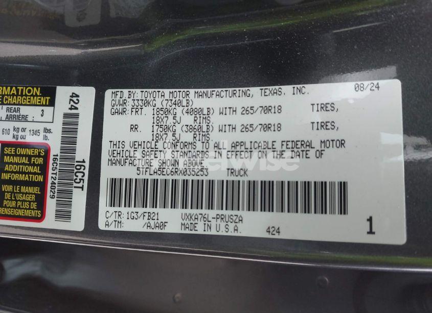 Photo 9 of 2024 Toyota Tundra SR5 (VIN 5TFLA5EC6RX035253)