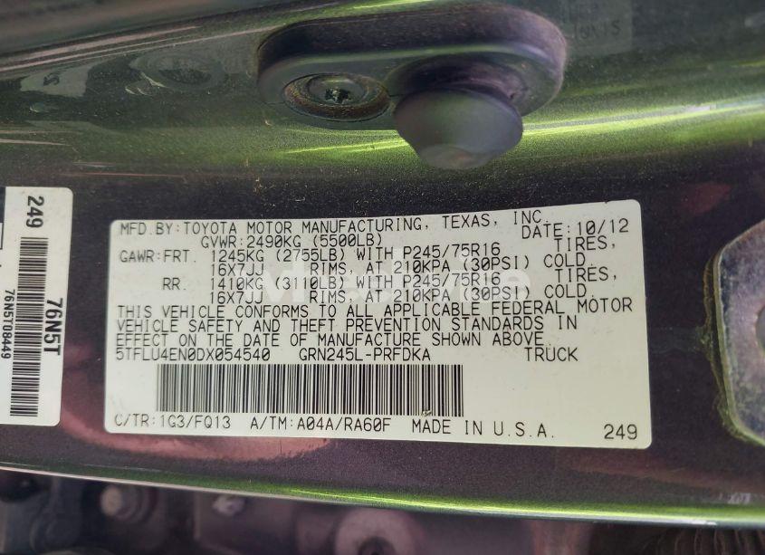 Photo 9 of 2013 Toyota Tacoma BASE V6 (VIN 5TFLU4EN0DX054540)