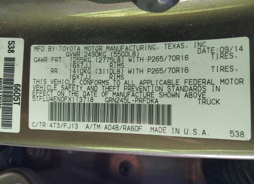 Photo 9 of 2015 Toyota Tacoma DOUBLE CAB/TRD PRO (VIN 5TFLU4EN0FX113718)