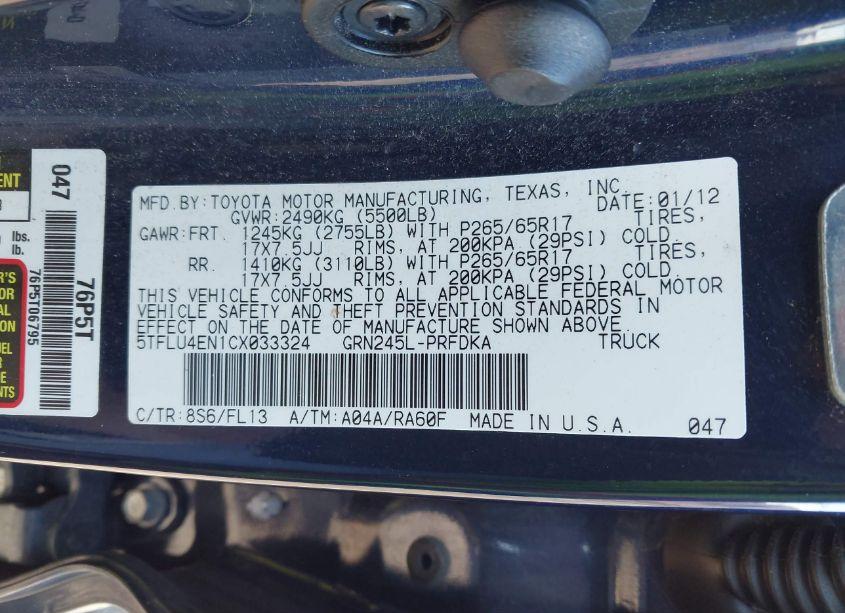 Photo 9 of 2012 Toyota Tacoma DOUBLE CAB (VIN 5TFLU4EN1CX033324)