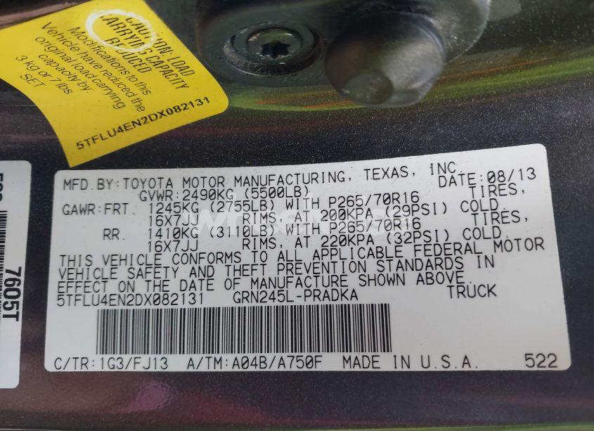 Photo 9 of 2013 Toyota Tacoma BASE V6 (VIN 5TFLU4EN2DX082131)