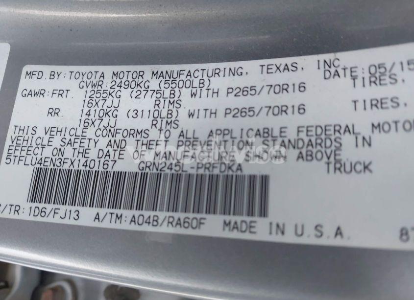 Photo 9 of 2015 Toyota Tacoma DOUBLE CAB/TRD PRO (VIN 5TFLU4EN3FX140167)