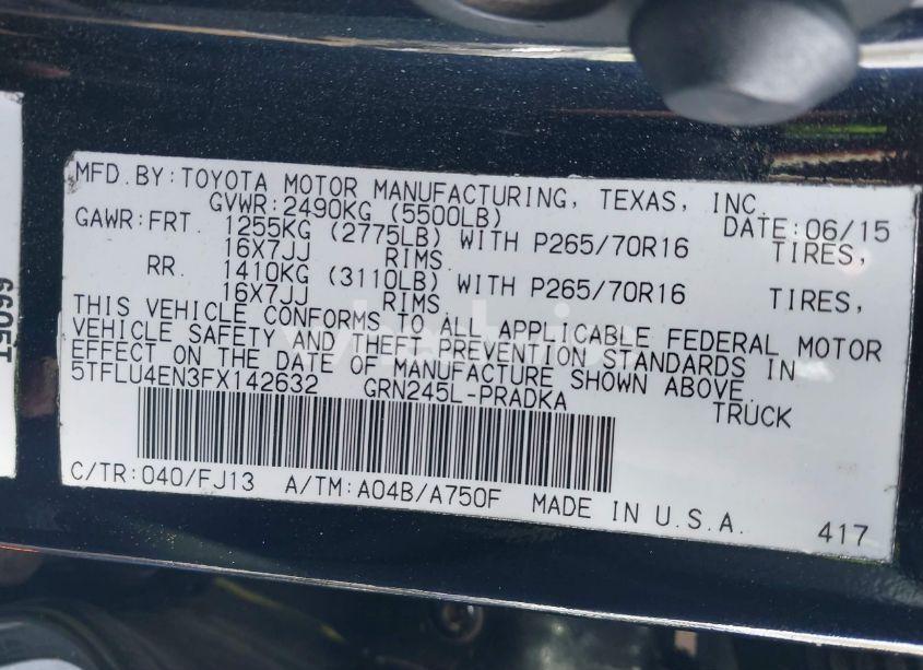 Photo 9 of 2015 Toyota Tacoma DOUBLE CAB/TRD PRO (VIN 5TFLU4EN3FX142632)