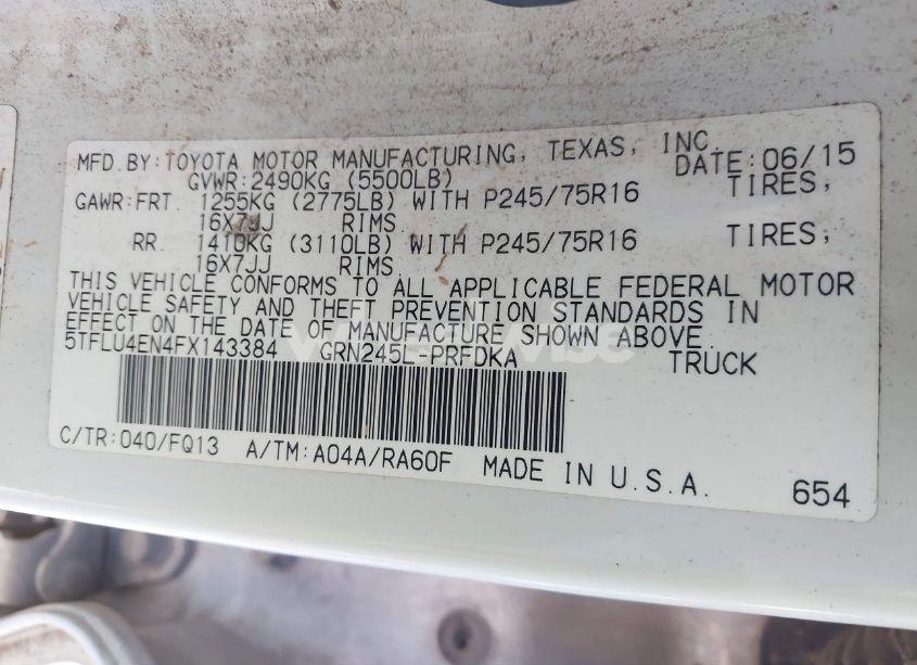 Photo 9 of 2015 Toyota Tacoma BASE V6 (VIN 5TFLU4EN4FX143384)