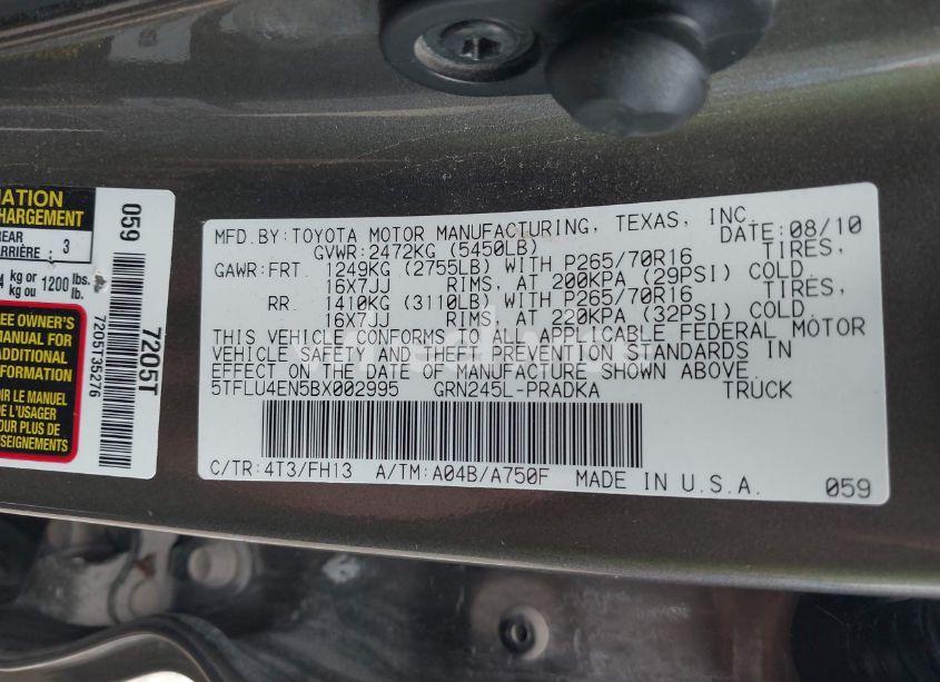 Photo 9 of 2011 Toyota Tacoma BASE V6 (VIN 5TFLU4EN5BX002995)