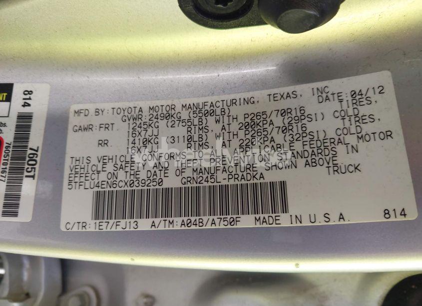 Photo 9 of 2012 Toyota Tacoma DOUBLE CAB (VIN 5TFLU4EN6CX039250)