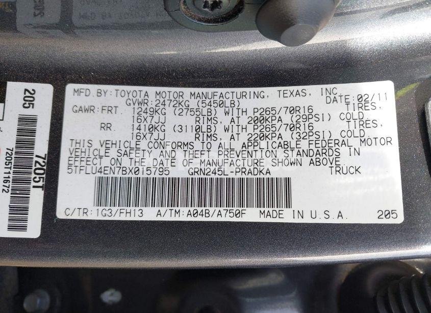 Photo 9 of 2011 Toyota Tacoma BASE V6 (VIN 5TFLU4EN7BX015795)