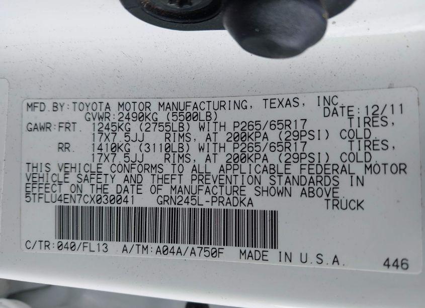 Photo 9 of 2012 Toyota Tacoma DOUBLE CAB (VIN 5TFLU4EN7CX030041)