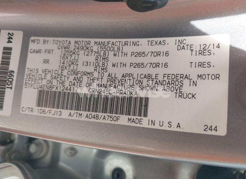 Photo 9 of 2015 Toyota Tacoma BASE V6 (VIN 5TFLU4EN8FX124417)