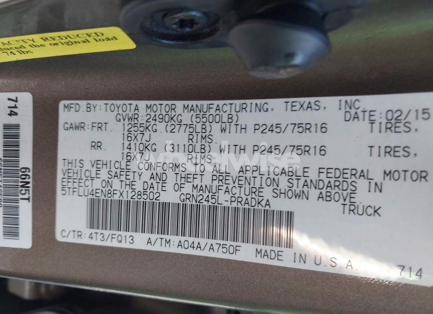 Photo 9 of 2015 Toyota Tacoma BASE V6/TRD PRO (VIN 5TFLU4EN8FX128502)
