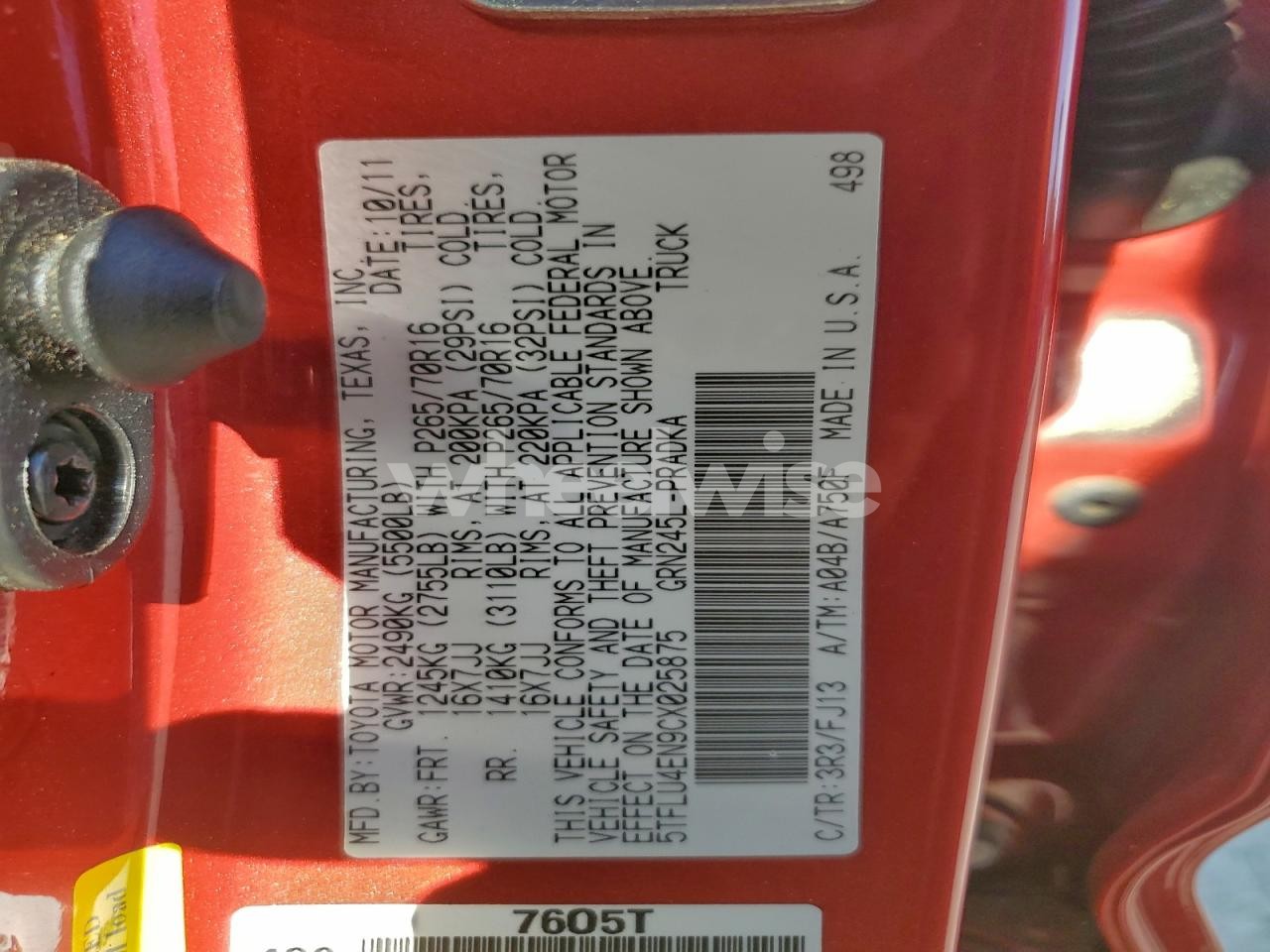 Photo 12 of 2012 TOYOTA TACOMA DOUBLE CAB (VIN 5TFLU4EN9CX025875)