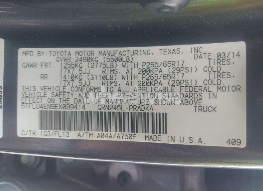 Photo 9 of 2014 Toyota Tacoma BASE V6 (VIN 5TFLU4EN9EX099414)