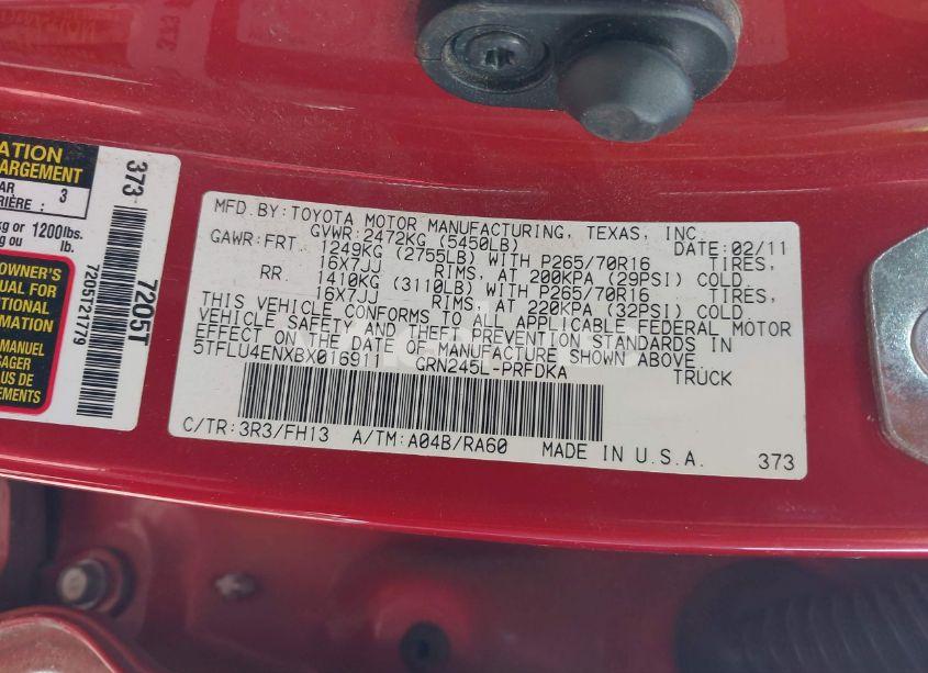 Photo 9 of 2011 Toyota Tacoma DOUBLE CAB (VIN 5TFLU4ENXBX016911)