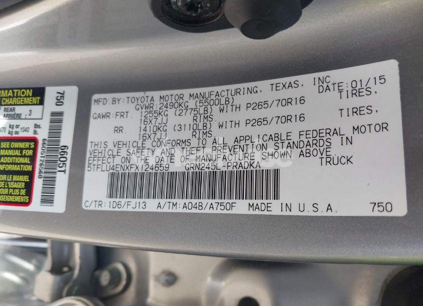 Photo 9 of 2015 Toyota Tacoma BASE V6 (VIN 5TFLU4ENXFX124659)