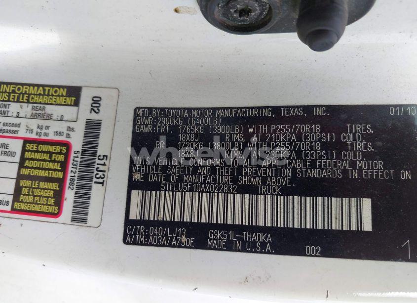 Photo 9 of 2010 Toyota Tundra GRADE V6 (VIN 5TFLU5F10AX022832)