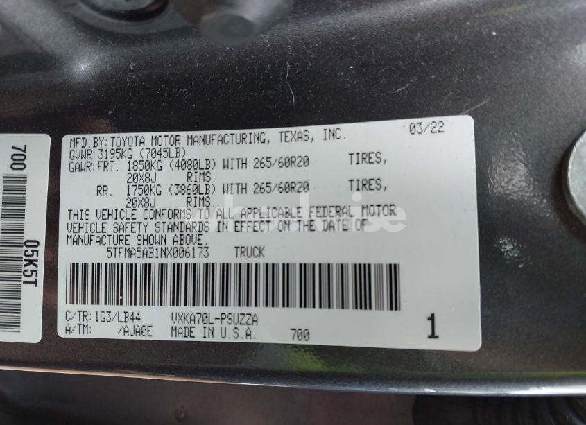 Photo 9 of 2022 Toyota Tundra 1794 EDITION (VIN 5TFMA5AB1NX006173)