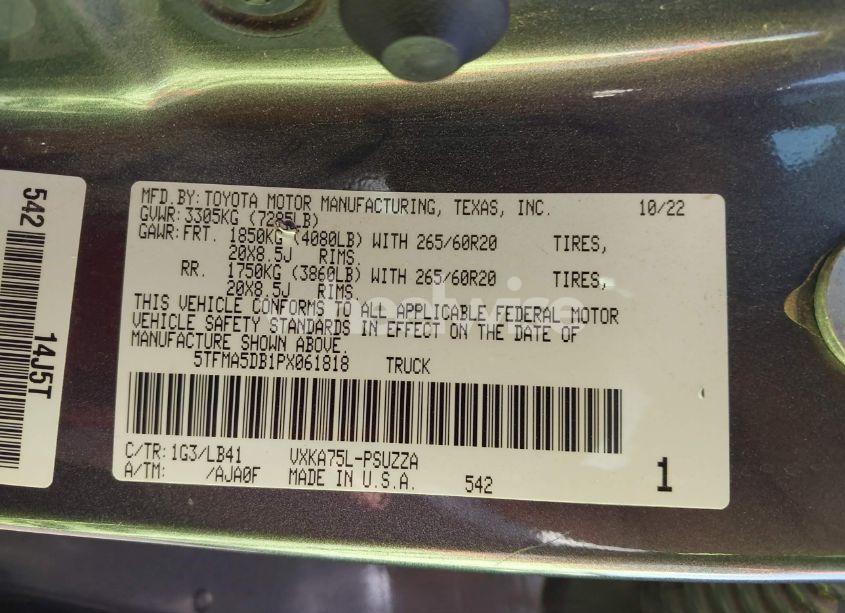 Photo 9 of 2023 Toyota Tundra 1794 EDITION (VIN 5TFMA5DB1PX061818)