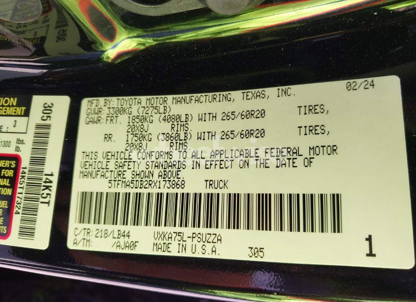 Photo 9 of 2024 Toyota Tundra 1794 EDITION (VIN 5TFMA5DB2RX173868)