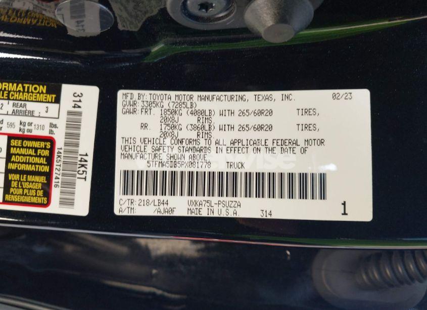 Photo 9 of 2023 Toyota Tundra 1794 EDITION (VIN 5TFMA5DB5PX081778)