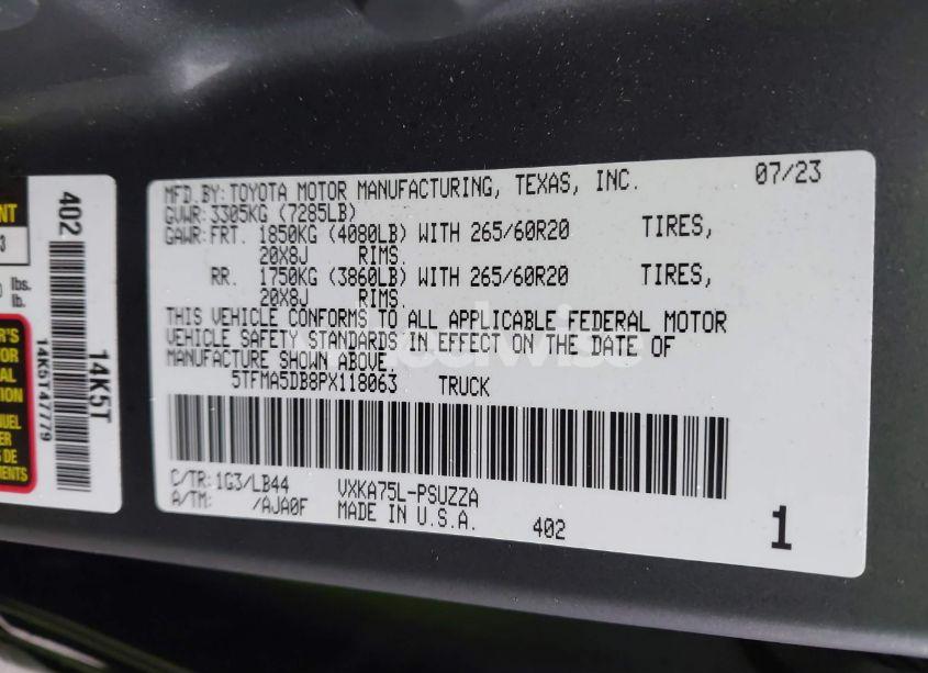 Photo 9 of 2023 Toyota Tundra 1794 EDITION (VIN 5TFMA5DB8PX118063)