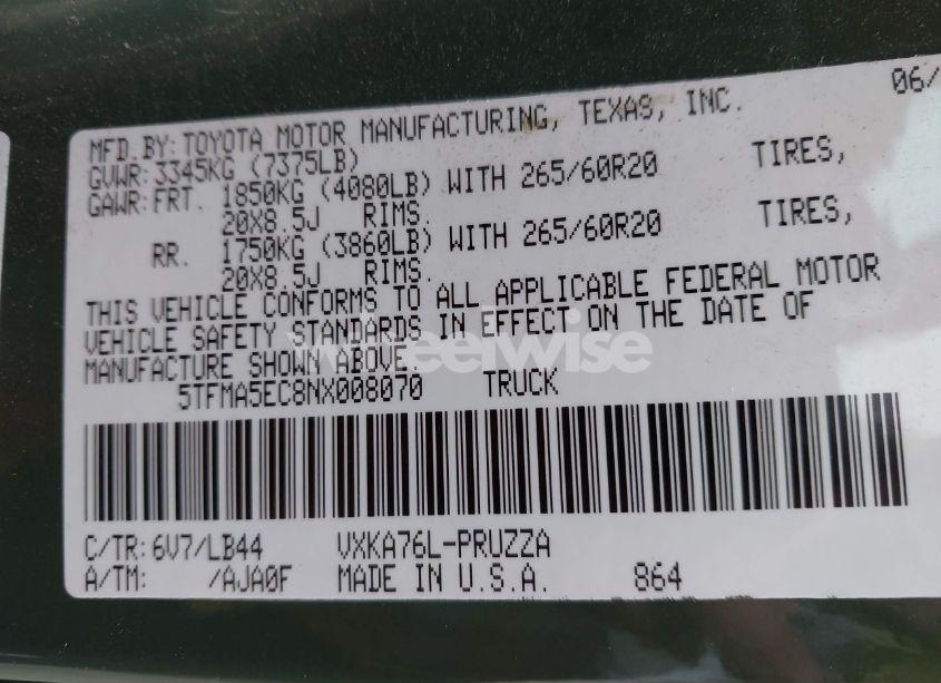 Photo 9 of 2022 Toyota Tundra 1794 EDITION (VIN 5TFMA5EC8NX008070)