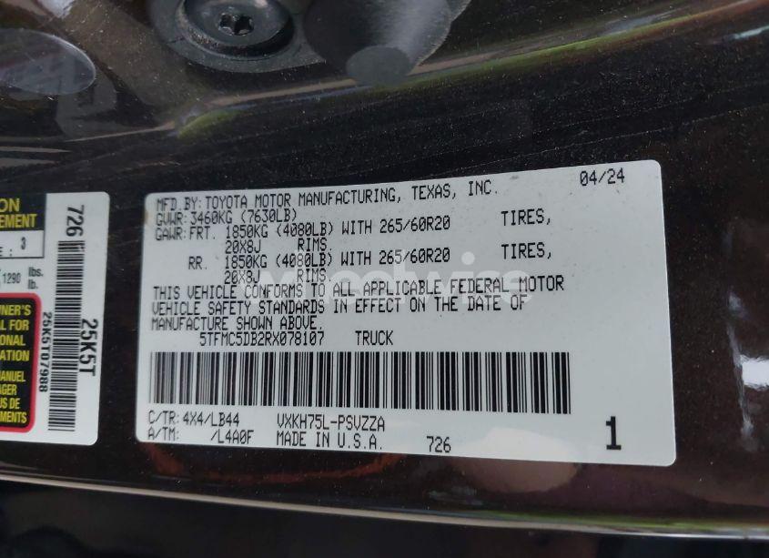Photo 9 of 2024 Toyota Tundra HYBRID 1794 EDITION (VIN 5TFMC5DB2RX078107)