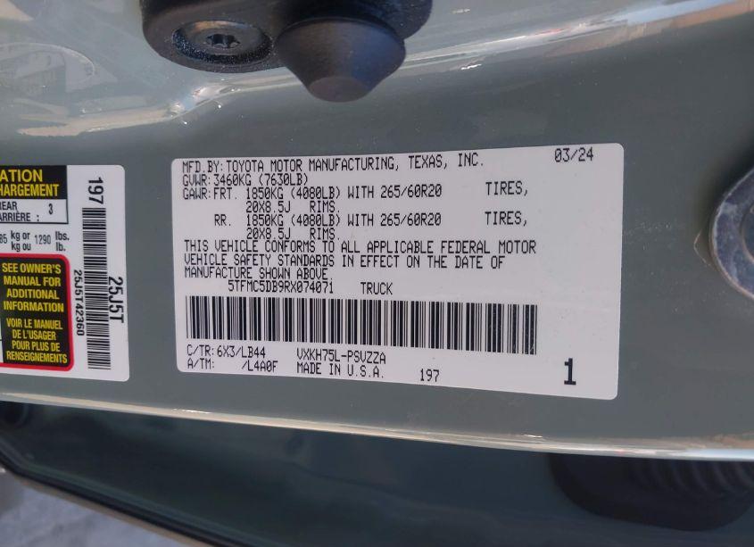 Photo 9 of 2024 Toyota Tundra HYBRID 1794 EDITION (VIN 5TFMC5DB9RX074071)