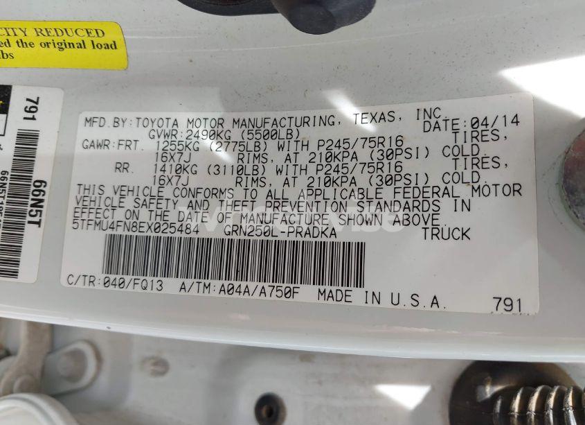 Photo 9 of 2014 Toyota Tacoma BASE V6 (VIN 5TFMU4FN8EX025484)