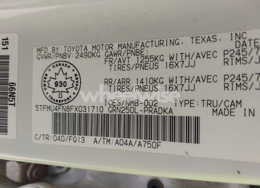 Photo 9 of 2015 Toyota Tacoma V6 (VIN 5TFMU4FN8FX031710)