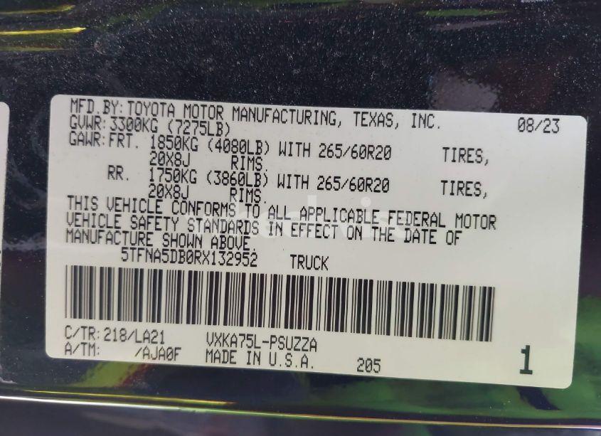 Photo 9 of 2024 Toyota Tundra PLATINUM (VIN 5TFNA5DB0RX132952)