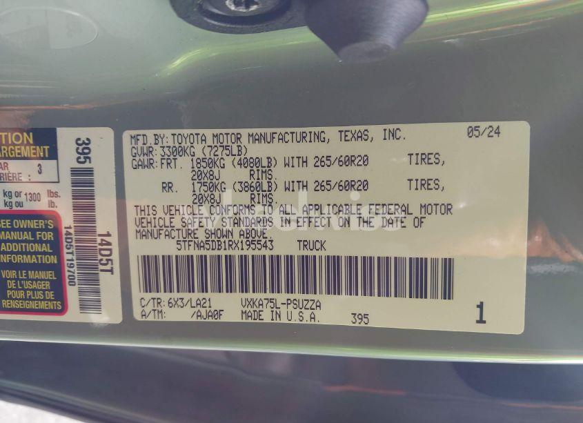 Photo 9 of 2024 Toyota Tundra PLATINUM (VIN 5TFNA5DB1RX195543)