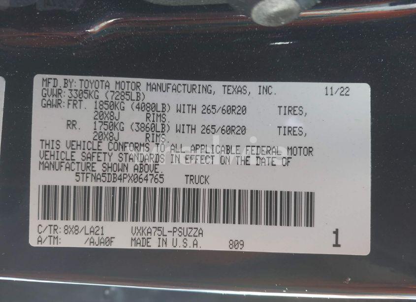 Photo 9 of 2023 Toyota Tundra PLATINUM (VIN 5TFNA5DB4PX064765)