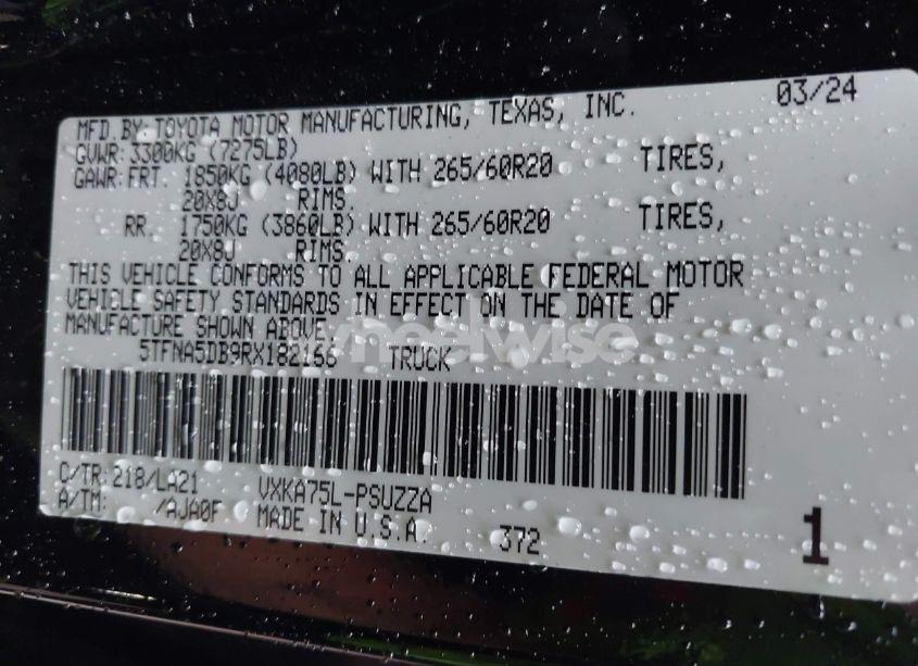 Photo 9 of 2024 Toyota Tundra PLATINUM 4WD (VIN 5TFNA5DB9RX182166)