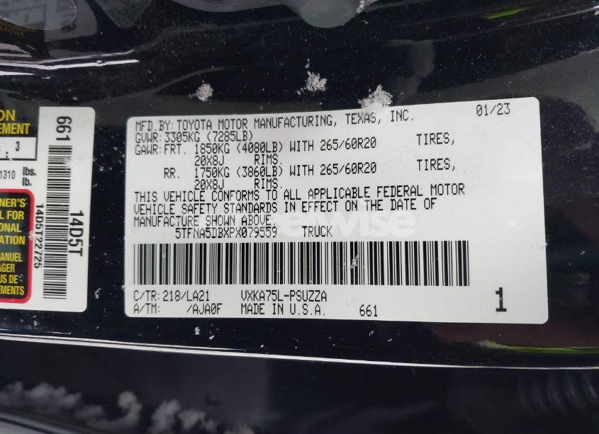 Photo 9 of 2023 Toyota Tundra PLATINUM (VIN 5TFNA5DBXPX079559)