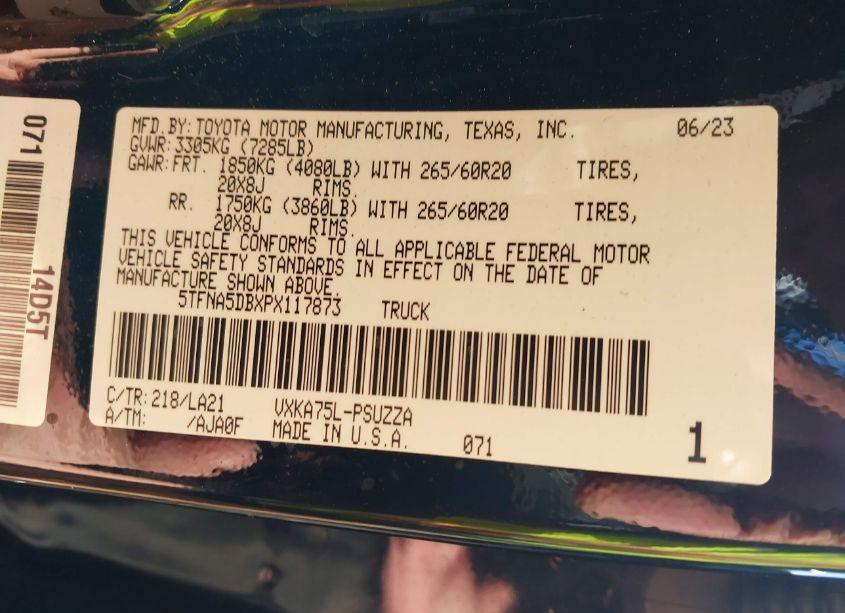 Photo 9 of 2023 Toyota Tundra PLATINUM (VIN 5TFNA5DBXPX117873)