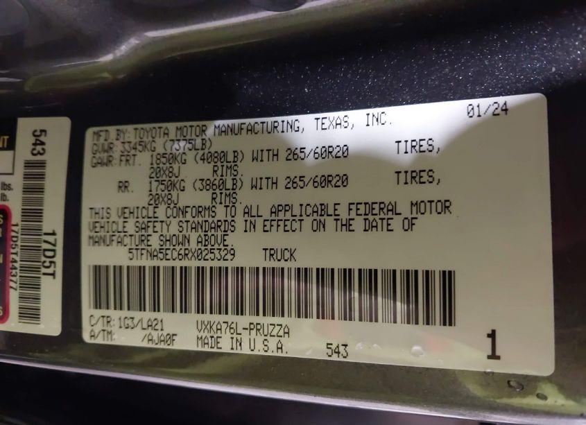 Photo 9 of 2024 Toyota Tundra PLATINUM (VIN 5TFNA5EC6RX025329)