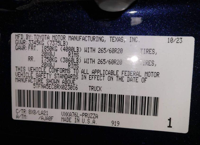 Photo 9 of 2024 Toyota Tundra PLATINUM (VIN 5TFNA5EC8RX023016)