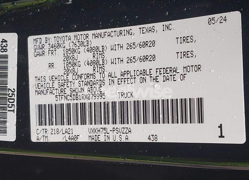 Photo 9 of 2024 Toyota Tundra HYBRID PLATINUM 4WD (VIN 5TFNC5DB1RX079995)