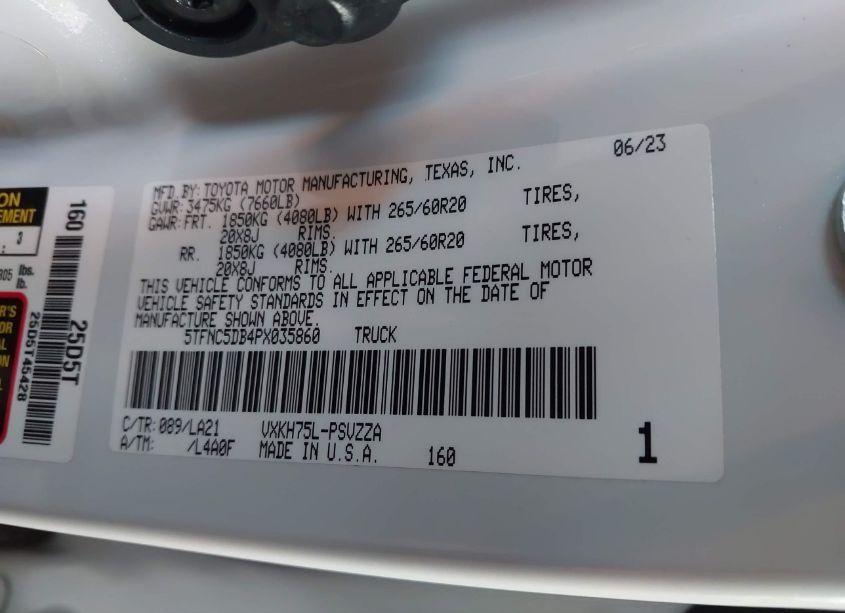 Photo 9 of 2023 Toyota Tundra HYBRID PLATINUM (VIN 5TFNC5DB4PX035860)