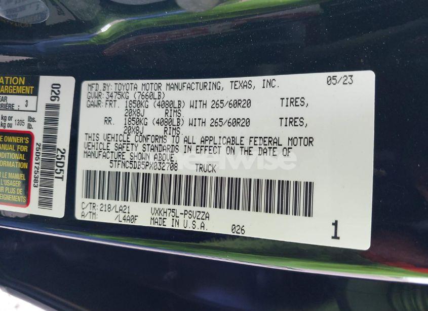 Photo 9 of 2023 Toyota Tundra HYBRID PLATINUM (VIN 5TFNC5DB5PX032708)