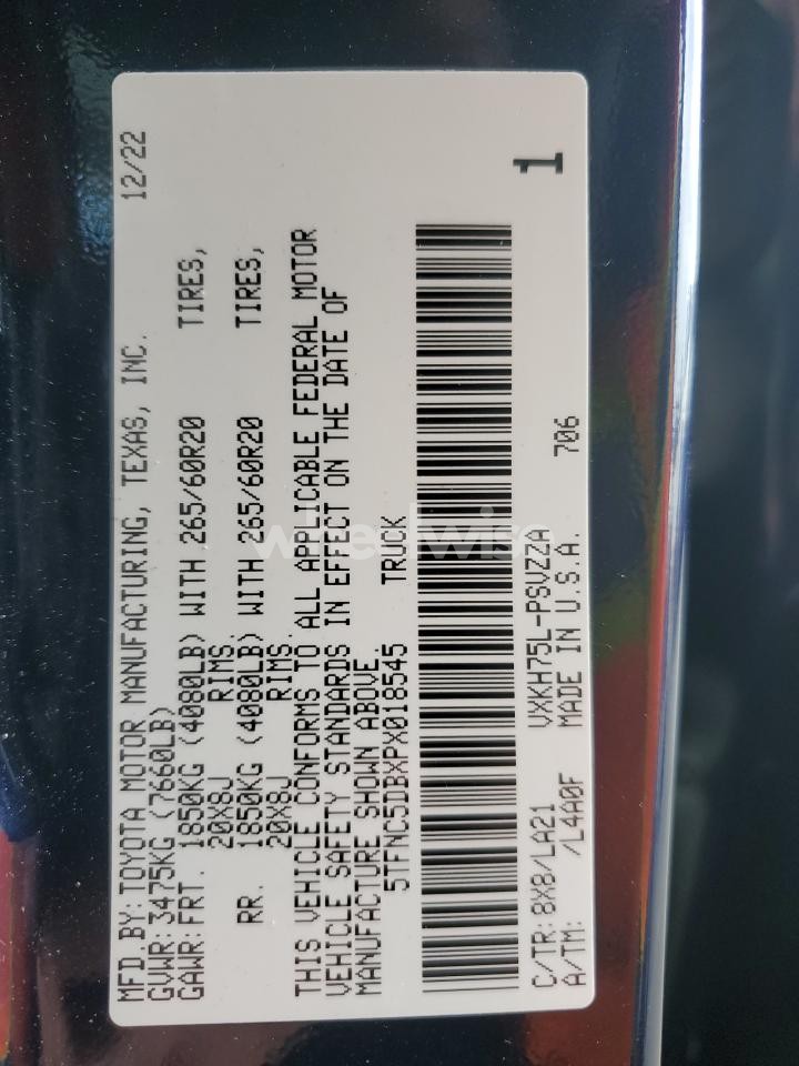 Photo 12 of 2023 TOYOTA TUNDRA CREWMAX PLATINUM (VIN 5TFNC5DBXPX018545)